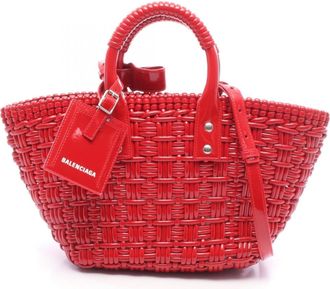 Balenciaga Red Color Leather Basket Handbag Tote Bag (Pre-Owned)