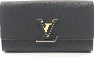 Louis Vuitton Black Leather Long Wallet (Bi-Fold) (Pre-Owned)