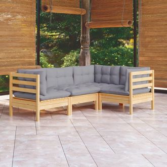 vidaXL 4 Pcs Garden Lounge Set Con Cojines De Pino Gris - 299021
