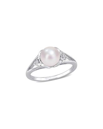 Rina Limor Silver 0.02 Ct. Tw. Diamond 7-7.5Mm Pearl Split-Shank Ring