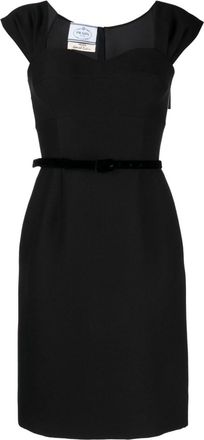 Prada belted wool-blend dress - women - Wool/Silk/Silk - 40 - Black