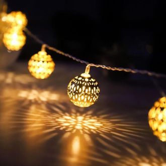 OEM Guirnalda De Luces Led Marroqu&iacute;es Con Enchufe, 20 Bolas Met&aacute;licas Doradas Con Dise&ntilde;o, Para Bodas, Fiestas, Navidad, Uso Interior Y Exterior, Multifunc