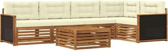 vidaXL Conjunto De Sof&aacute;s De Exterior 6 Uds. Natural Y Crema Poli&eacute;ster Vidaxl