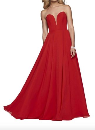Faviana Strapless Sweetheart Lace Up Gown In Red