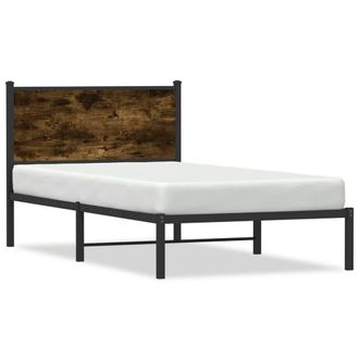 Berkfield Home Metal Bed Frame without Mattress Smoked Oak 107x203 cm in Brown