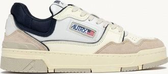 Autry Mens Clc Low Sneakers In White Sand And Space Blue Leather And Suede