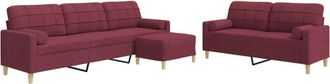 vidaXL Vidaxl - Juego De Sof&aacute; 3 Piezas Con Reposapi&eacute;s Y Cojines Tela Rojo Tinto