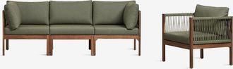 Sklum Conjunto De Jard&iacute;n Con Sof&aacute; Modular De 3 Piezas Con Reposabrazos Y Sill&oacute;n En Madera De Acacia Branson Sklum