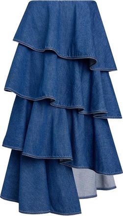 Alaia Gerimpelde Asymmetrische Katoenen Rok - Dames - Midirokken - Blauw - XS - Katoen - Rokken