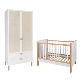 OEM Lit B&eacute;b&eacute; 60x120 Et Armoire 2 Portes Bellamy Laurie Blanc Et Bois