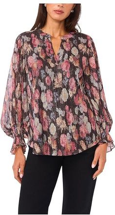 Vince Camuto V-Neck Balloon Sleeve Blouse Womens Clothing Rich Black : XL, Polyester