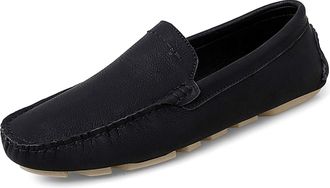 Generic Mens Loafers Shoes Lightweight Solid Color Moccasins Genuine Leather Lightweight Anti-Slip Slip Resistant Outdoor Prom Slip-on(Black,7.5 UK)