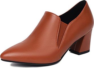Generic Womens Professional Pointed Toe Ankle Boots Block Heel High Heels Slip-On Fashion Short Boots for Office and Evening,Brown,6.5 UK