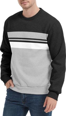 Generic Mens Colorblock Long Sleeve Round Neck Shirt Thermal Pullover Sweatshirt (UK, Alpha, 3XL, Regular, Regular, 5)