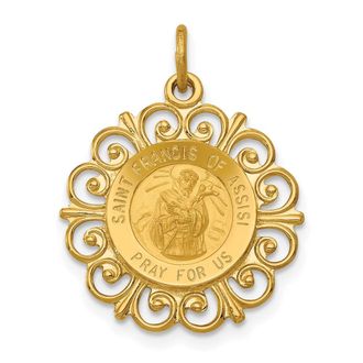 Diamond2Deal 14k Yellow Gold Saint Francis of Assisi Medal Pendant