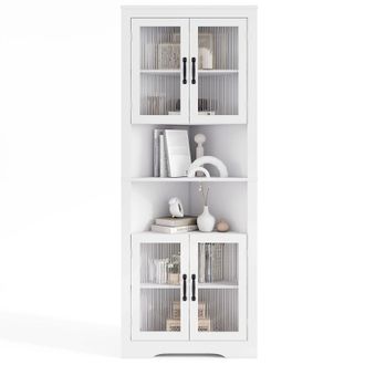 Costway Costway Wooden 171cm Tall Corner Cabinet Corner Triangular Buffet Cabinet in White