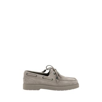 Brunello Cucinelli Brunello Cucinelli, Sailor Shoes, female, Gray, Size: 8 1/2 US Suede Boat Moccasin Loafers