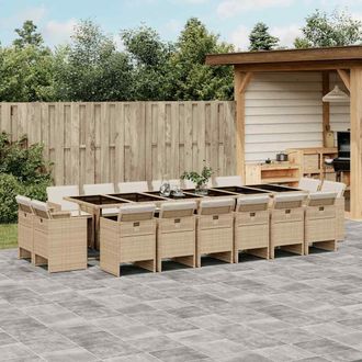 vidaXL Set Comedor De Jard&iacute;n 17 Pzas Con Cojines Rat&aacute;n Sint&eacute;tico Beige Vidaxl