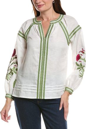 Elie Tahari The Sofia Embroidered Linen-Blend Blouse