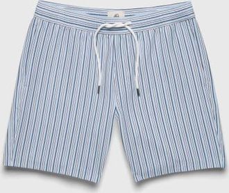 Surfside Supply Co. Jimmy 6.5 Seersucker Stripe Volley Swim Trunks in Skyway Blue at Nordstrom, Size X-Large