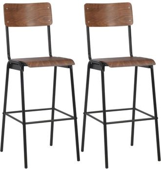 vidaXL Vidaxl - Taburetes De Cocina 2 Uds Madera Contrachapada Y Acero Marr&oacute;n