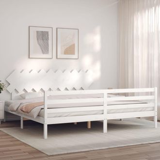 vidaXL Vidaxl - Estructura De Cama Con Cabecero Madera Maciza Blanco 200x200cm