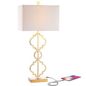 Jonathan Y Designs Selina Iron Ogee Trellis Modern LED USB Table Lamp in Gold Leaf at Nordstrom
