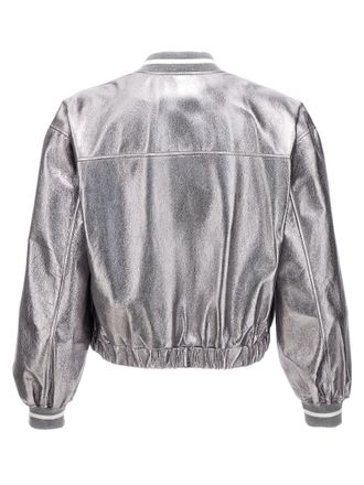 Brunello Cucinelli Womens Silver Leather Bomber Clothing