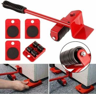 OEM Kit Desplazamiento Muebles - Varilla Elevadora + 4 Ruedas - Carga M&aacute;xima 400 Kg - Para Suelos De Madera Estratificada Y Moquetas - 1 Unidad