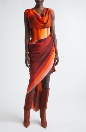 LaQuan Smith Draped Open Back Dress in Red Multi at Nordstrom, Size Medium