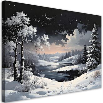 Feeby Impresi&oacute;n De Imagen, Paisaje Invernal Nieve Noche &Aacute;rboles R&iacute;o, 120x80