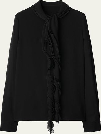 Burberry Ruffled Long Sleeve Silk Blouse