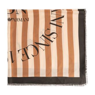 Emporio Armani Silky Scarves, female, Brown, Size: ONE SIZE Icon Print Pure Silk Foulard
