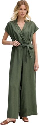 Benetton 100% Linnen Overkruiste Jumpsuit - Dames - Jumpsuits & Playsuits - Groen - Maat: XS Linnen