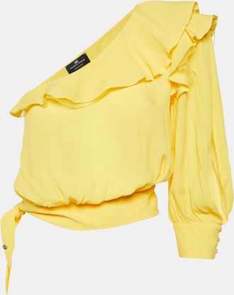 Elisabetta Franchi Yellow Crepe One-Shoulder Ruffled Blouse M