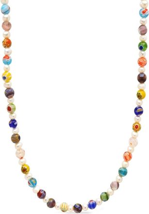 Nialaya beaded pearl-detail necklace - men - Pearl/Brass - OS - Silver
