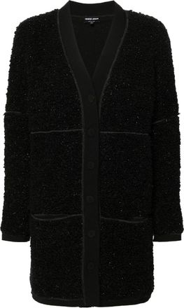 Giorgio Armani long bouclé cardi-coat - women - Virgin Wool/Polyamide/Polyester - 40 - Black