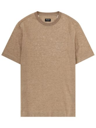 Ermenegildo Zegna Beige Solid Crew Neck T-Shirt