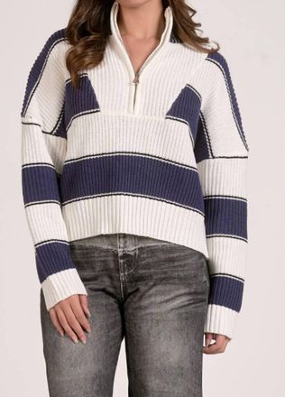Elan Quarter Zip Colorblock Sweater Top In Navy