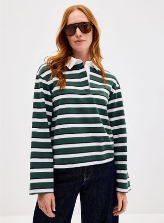 Contemporaine Womens Poplin collar striped polo shirt