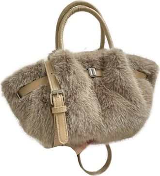 Generic Womens Plush Bags Plush Ruched Hobos Women Handbags Soft Small Tote Bag Autumn And Winter Stylish Shoulder Crossbody Bags(Brown)