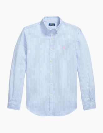 Polo Ralph Lauren Mens Polo Ralph Lauren LS Linen Stripe Shirt 005 Blue/White - Size: 38/Regular