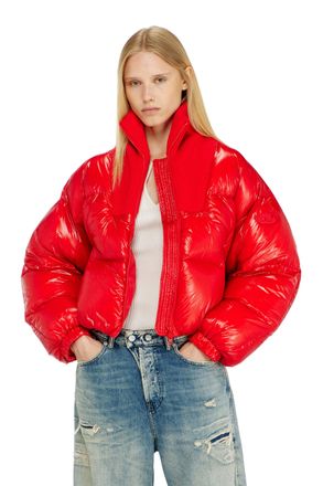 Diesel Down puffer jacket in ripstop with knitted collar - Winter Jackets - Woman - Red