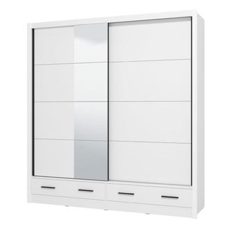 Dmora Guardarropa 2 Puertas Copala, Armario Dormitorio 4 Estantes, Perchero, 2 Cajones, 205x216h Cm Blanco Mate