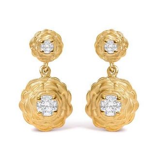 House of Brilliance 14K Yellow Gold Plated Sterling Silver 1/2 Cttw Lab Grown Diamond Rose Motif Drop Earrings in Yellow Gold Over Silver at Nordstrom