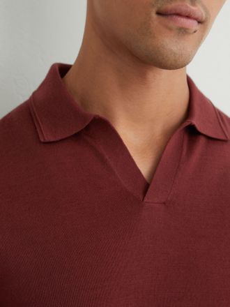 Reiss Rooibos Red Merino Wool Open Collar Polo Shirt, Xxl