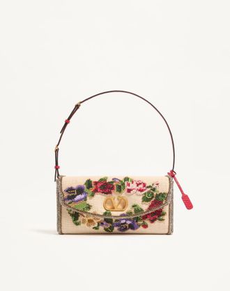 Valentino Garavani Valentino Garavani DeVain Embroidered Small Shoulder Bag Woman NATURAL/MULTICOLOUR UNI