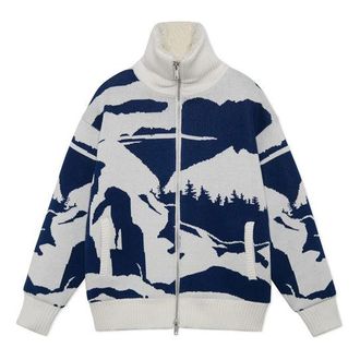Li-Ning Catwalk Fleece Lined Stay Warm Jacket Creamy White Blue AFDS225-1