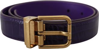 Dolce & Gabbana Womens Purple Exotic Leather Gold Metal Buckle Belt