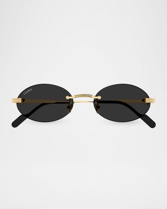 Cartier Men & apos;s Premiere de Cartier Rimless Oval Metal Sunglasses